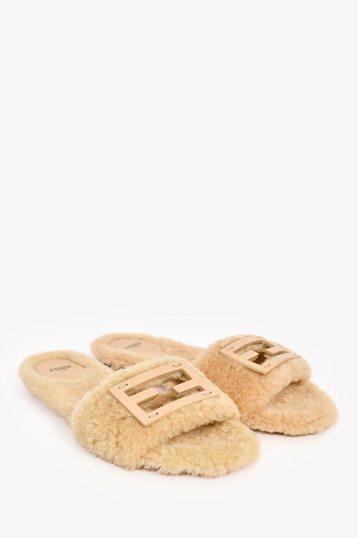 Fendi Cream Shearling Slides Size 38