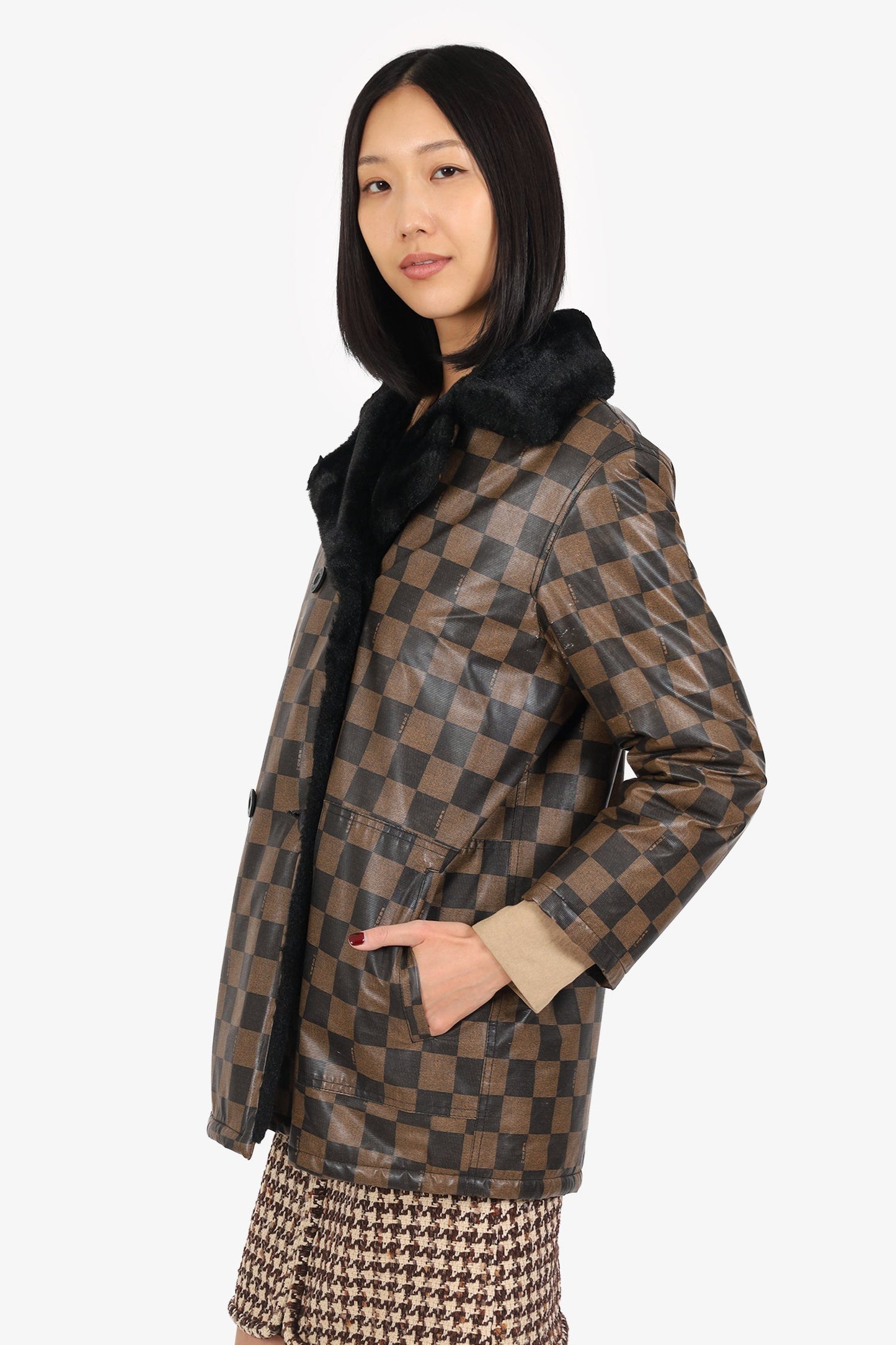 Fendi Black/Brown Teddy Lining Puffer Jacket Size 40