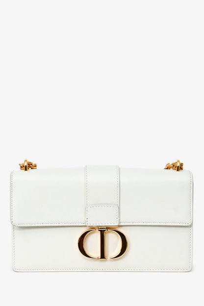Christian Dior White Leather '30 Montaigne East-West' Crossbody Bag With Chain