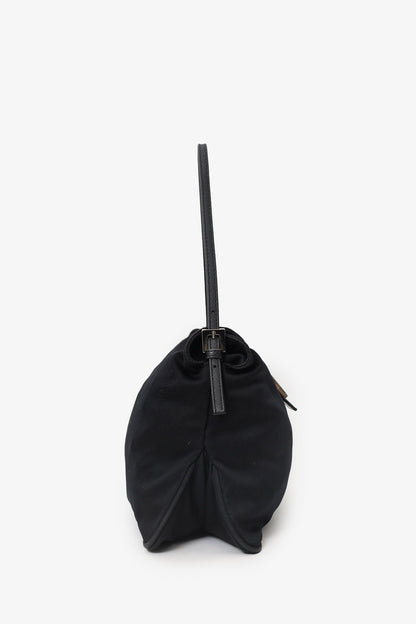 Fendi Black Nylon Mama Double Flap Baguette