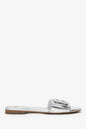 Fendi Silver Metallic Leather Baguette Slide Sandal Size 37