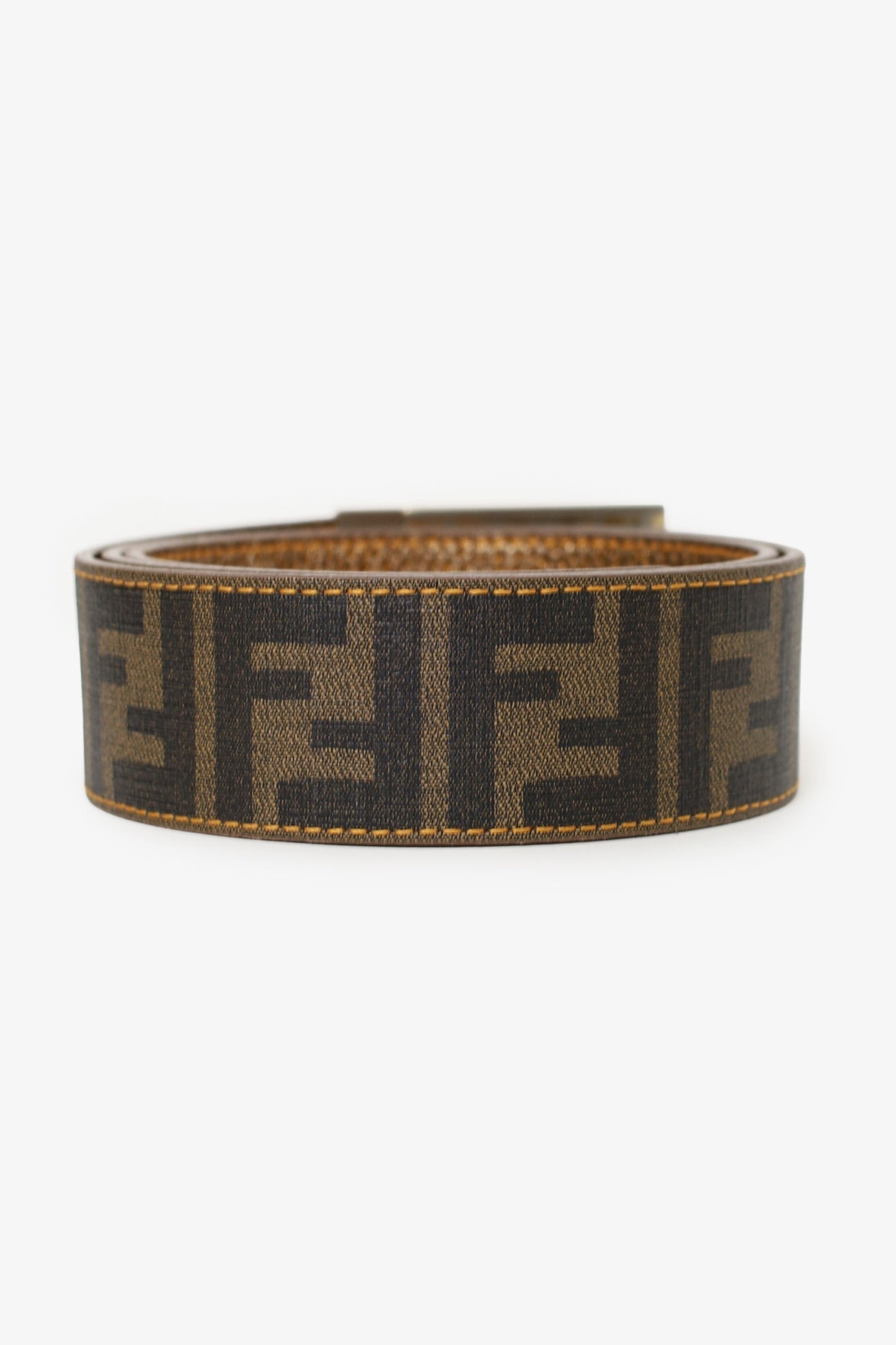 Fendi Gold Metallic/Zucca Coated Canvas Reversible Plaque Buckle Belt