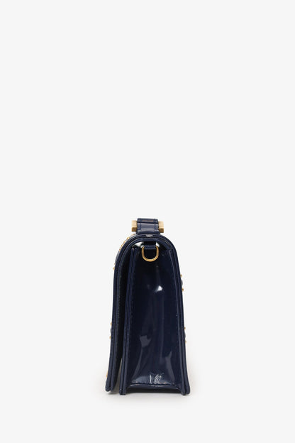 Christian Dior 2017 Navy Patent Studded Mini Diorama Top Handle Bag With Pouch