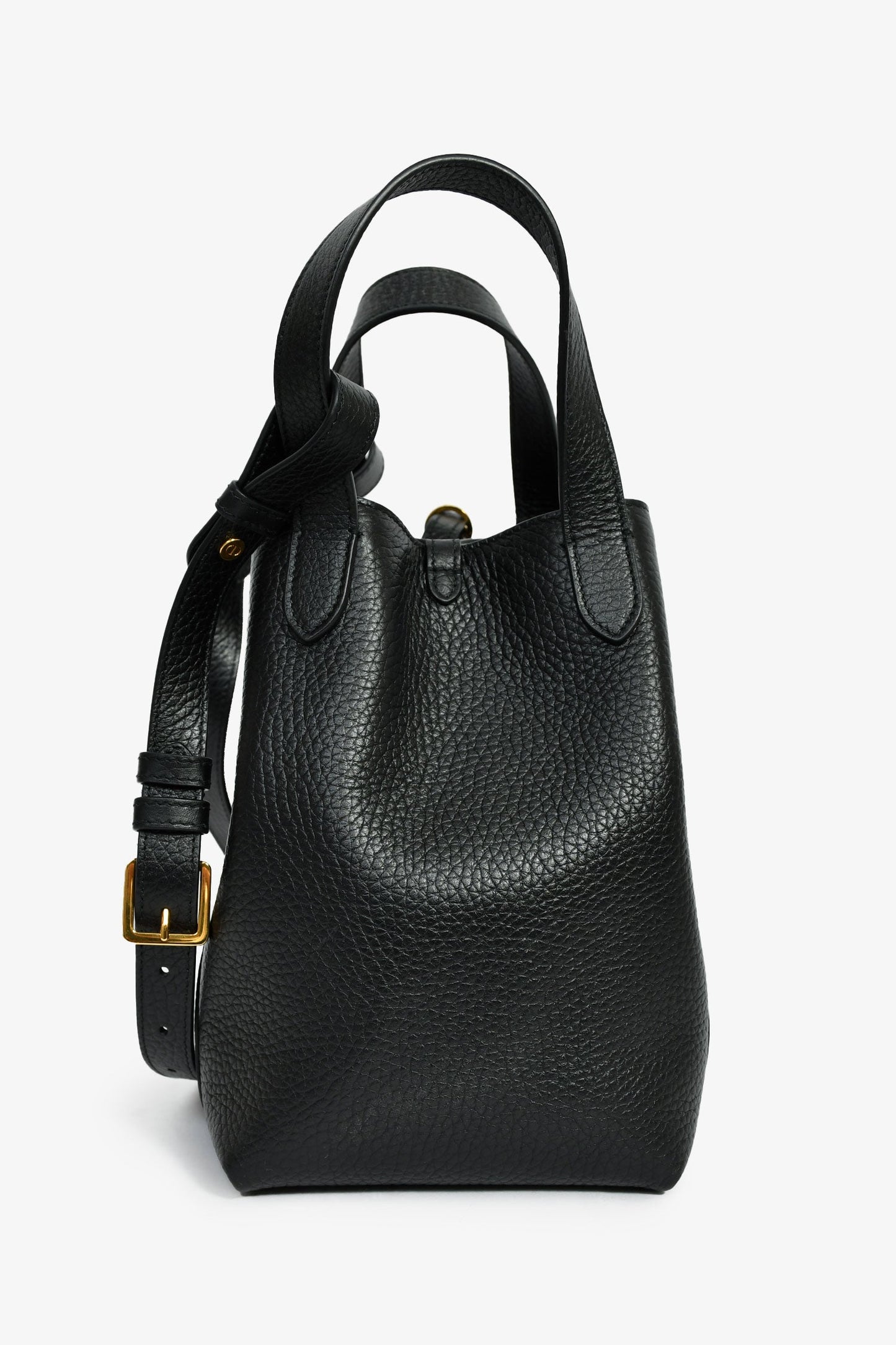 Christian Dior Black Grained Calfskin Bucket Bag With Strap