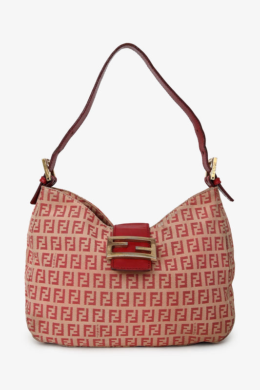 Fendi Red/Beige FF Zucca Baguette Shoulder Bag
