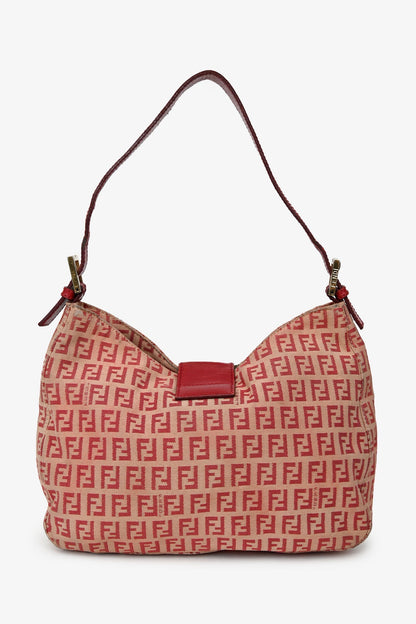 Fendi Red/Beige FF Zucca Baguette Shoulder Bag