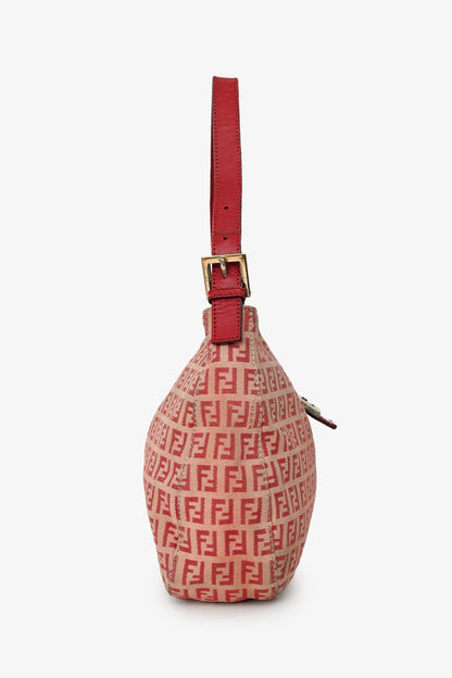 Fendi Red/Beige FF Zucca Baguette Shoulder Bag