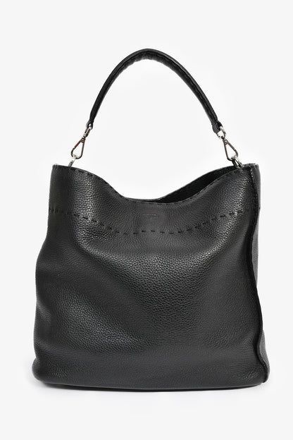 Fendi Black Leather Selleria Anna Bucket Bag with Strap