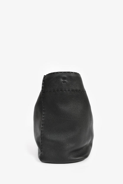 Fendi Black Leather Selleria Anna Bucket Bag with Strap