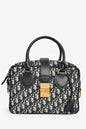 Christian Dior 2017 Navy Oblique Jacquard Bowling Bag With Strap