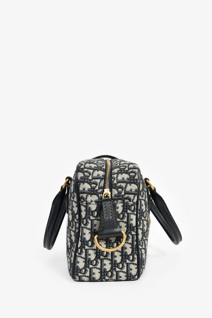 Christian Dior 2017 Navy Oblique Jacquard Bowling Bag With Strap