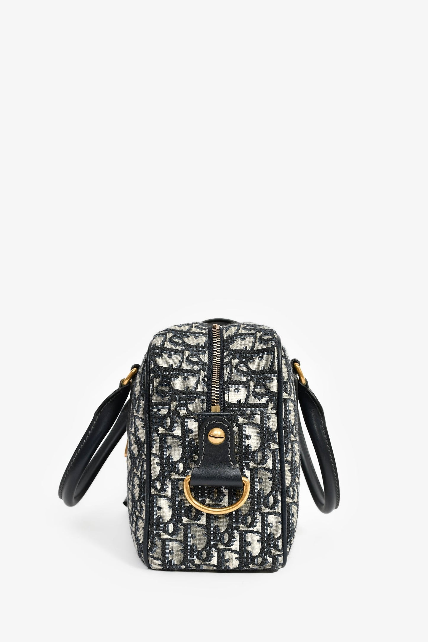 Christian Dior 2017 Navy Oblique Jacquard Bowling Bag With Strap