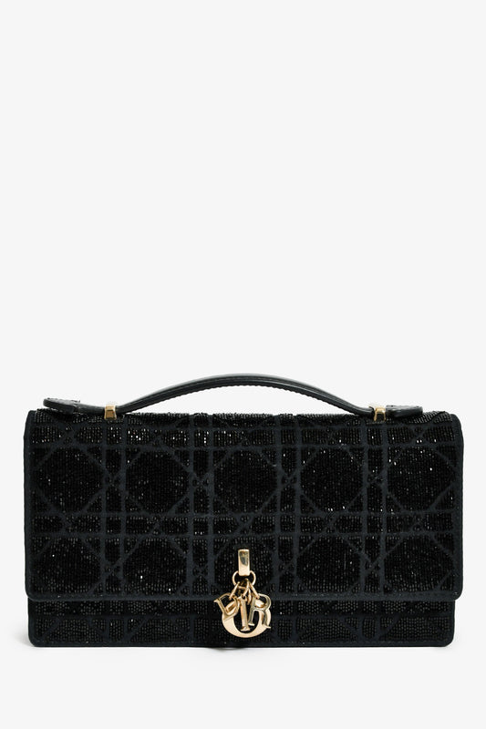 Christian Dior 2023 Black Bead Embellished My Dior Mini Bag With Chain