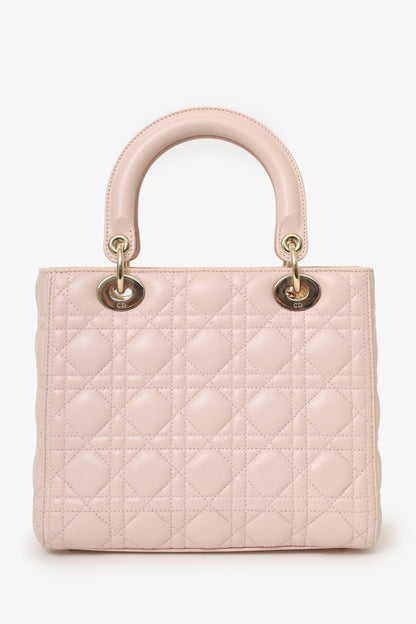 Christian Dior 2017 Pink Leather Medium Lady Dior Bag With Strap