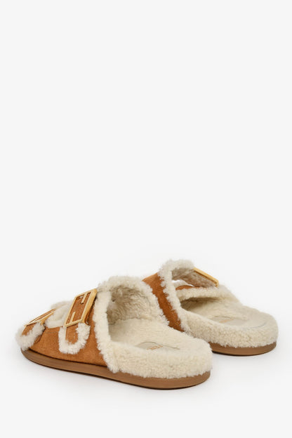 Fendi Brown Suede Shearling Sandals Size 37.5