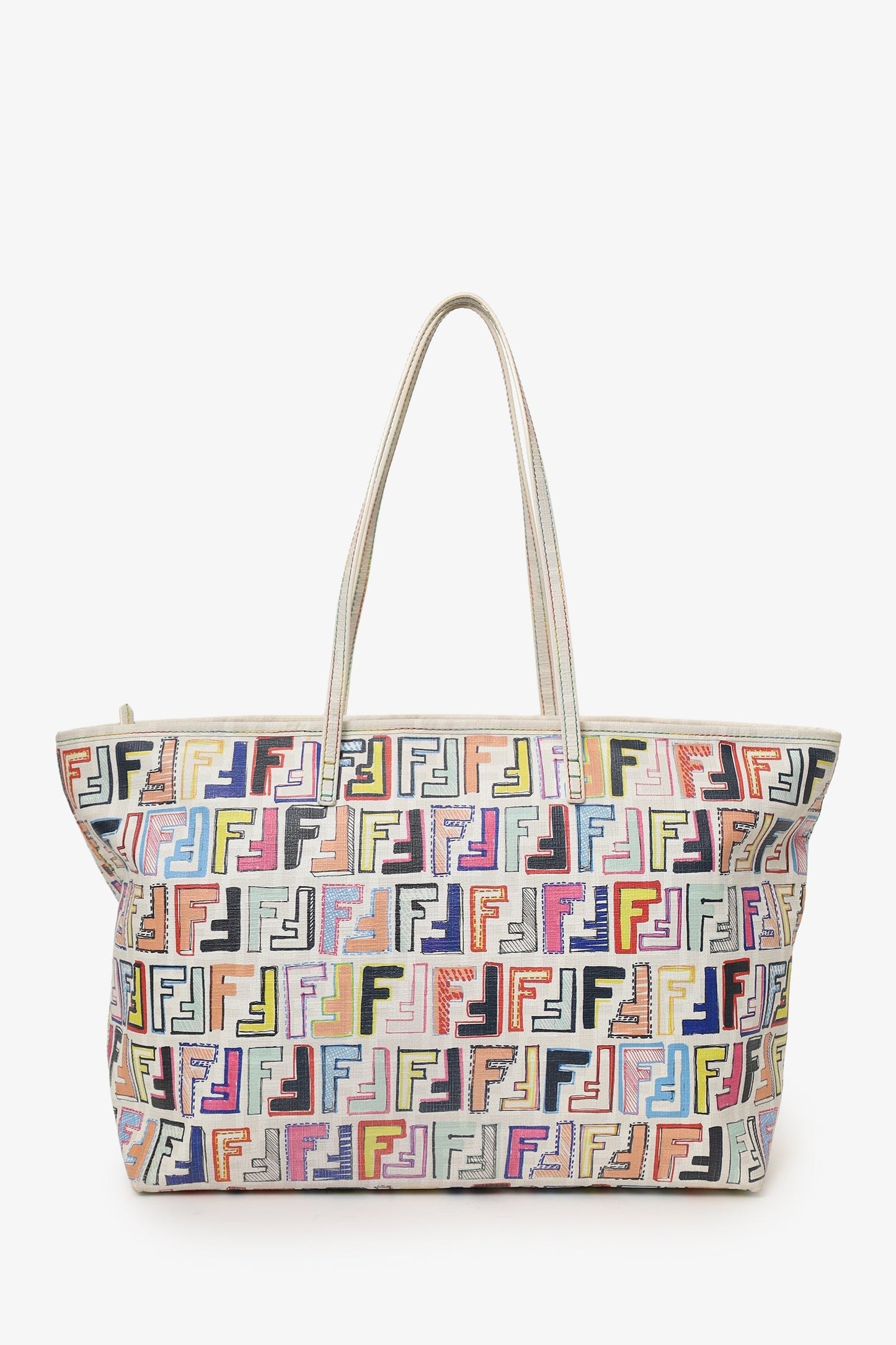 Fendi White/Multicolour Zucca Spalmati Roll Tote