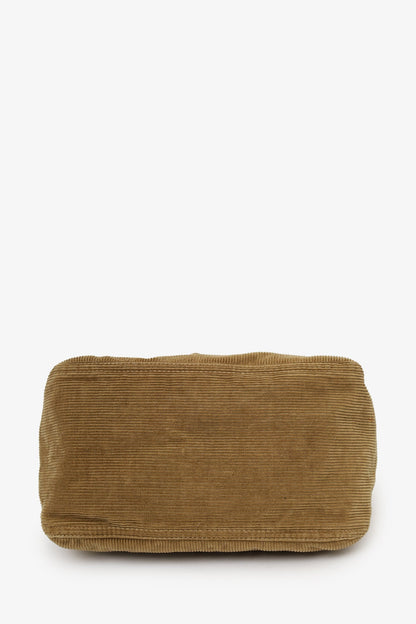 Fendi Brown Corduroy Double Flap Baguette Shoulder Bag