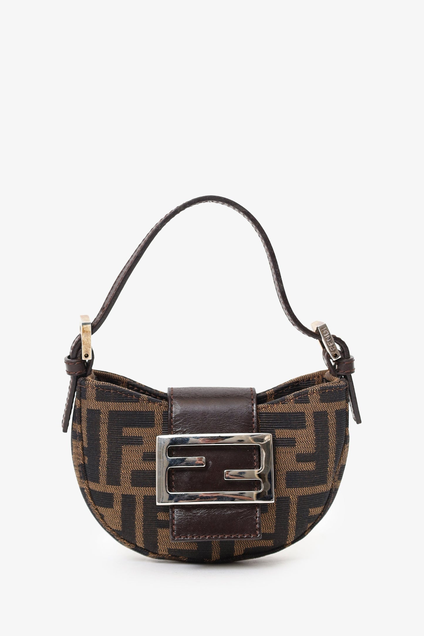 Fendi Brown Zucca Print Canvas Mini Half Moon Baguette Bag