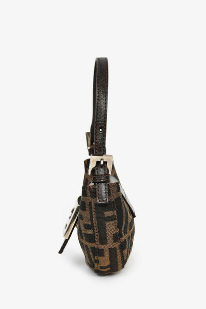 Fendi Brown Zucca Print Canvas Mini Half Moon Baguette Bag