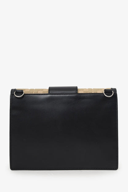 Fendi Black/Beige Calfskin/Canvas FF 1974 Flat Baguette Crossbody