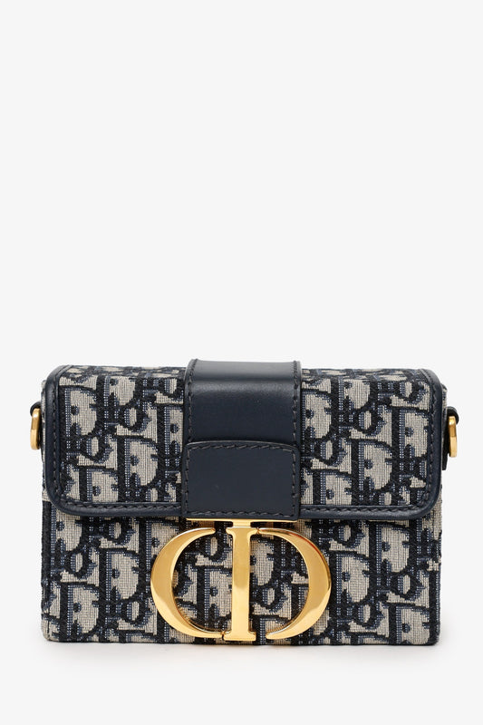Christian Dior Navy Oblique Montaigne 30 Box Bag