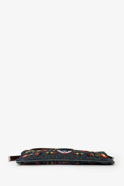 Fendi Blue Denim Beaded Baguette Pochette