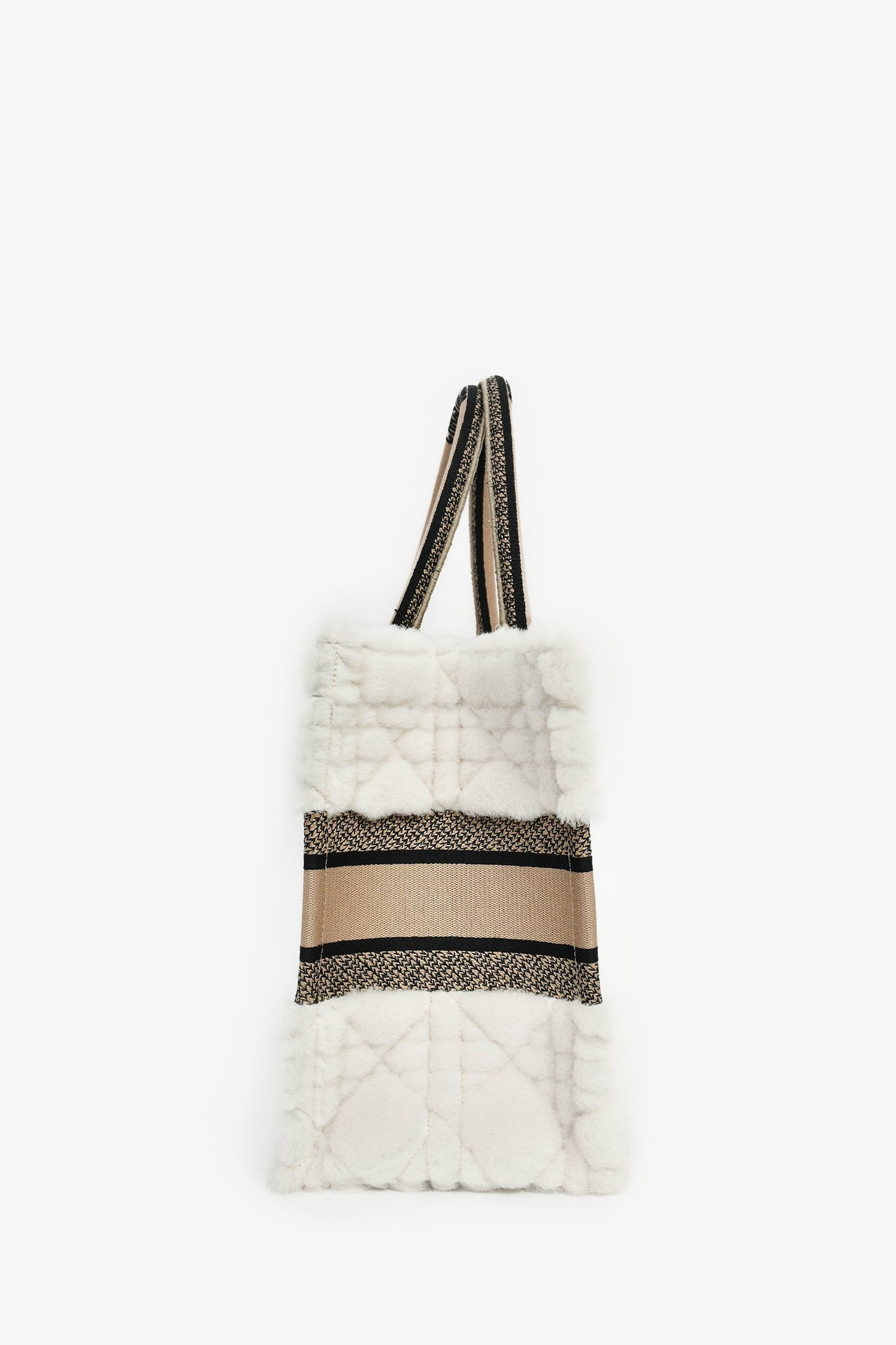 Christian Dior 2023 Ecru Cannage Shearling Taupe Canvas Medium Book Tote