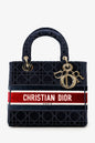 Christian Dior 2021 Blue Velvet 'Cannage D-Lite' Medium Bag With Strap