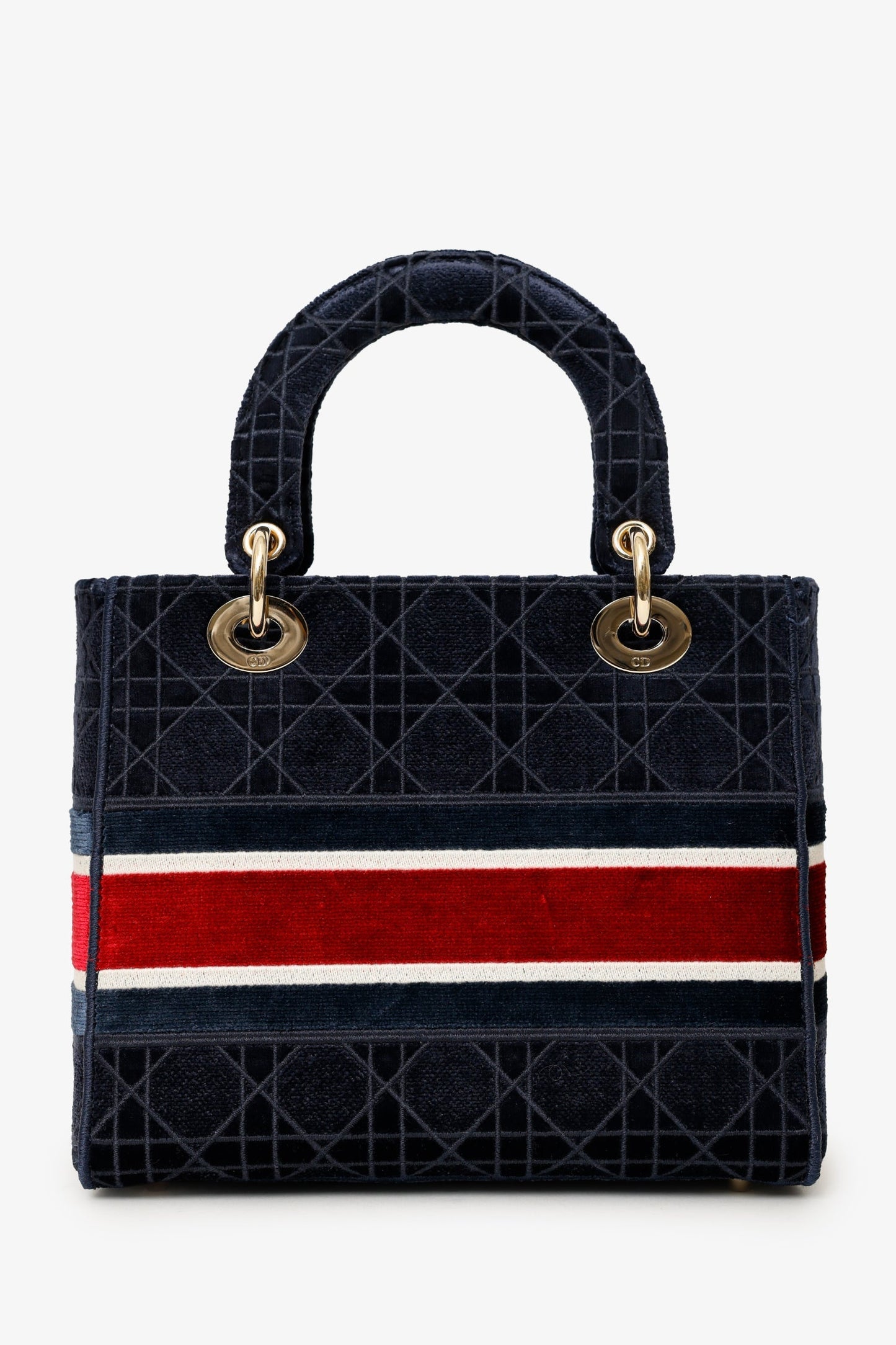 Christian Dior 2021 Blue Velvet 'Cannage D-Lite' Medium Bag With Strap