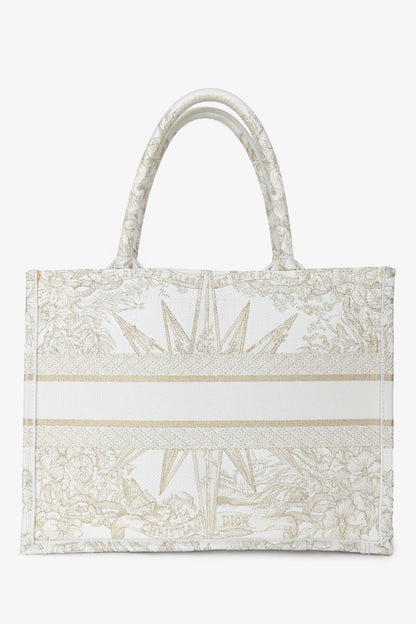 Christian Dior 2022 Metallic White Canvas Medium Book Tote
