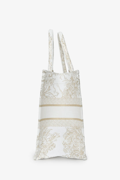 Christian Dior 2022 Metallic White Canvas Medium Book Tote