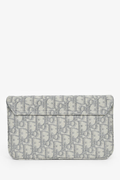 Christian Dior 2023 Grey Oblique Canvas Medium Saddle Pouch With Chain