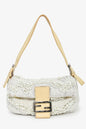 Fendi White/Beige Beaded Baguette Shoulder Bag