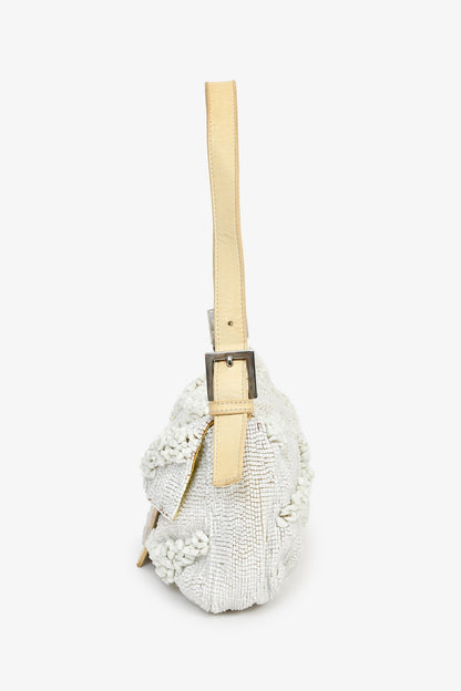 Fendi White/Beige Beaded Baguette Shoulder Bag