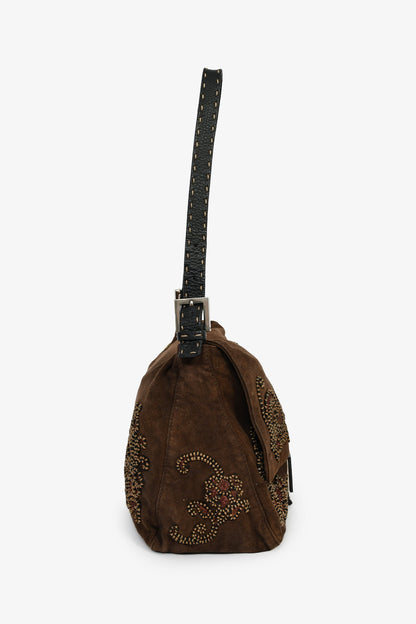 Fendi Brown Suede Selleria Mama Baguette Shoulder Bag