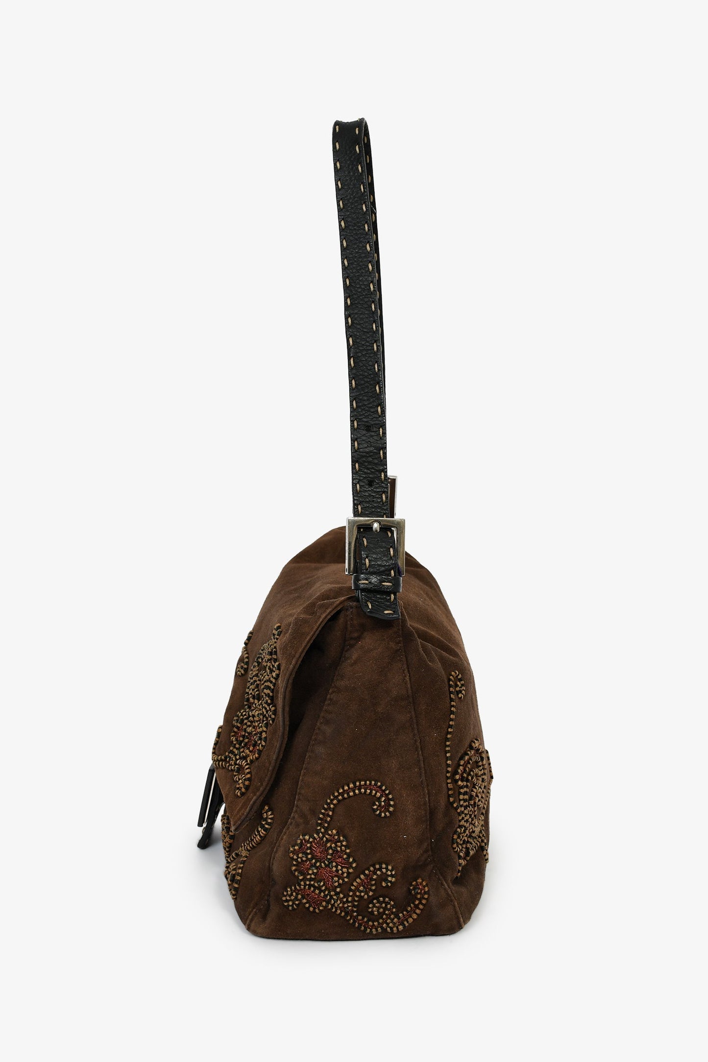 Fendi Brown Suede Selleria Mama Baguette Shoulder Bag