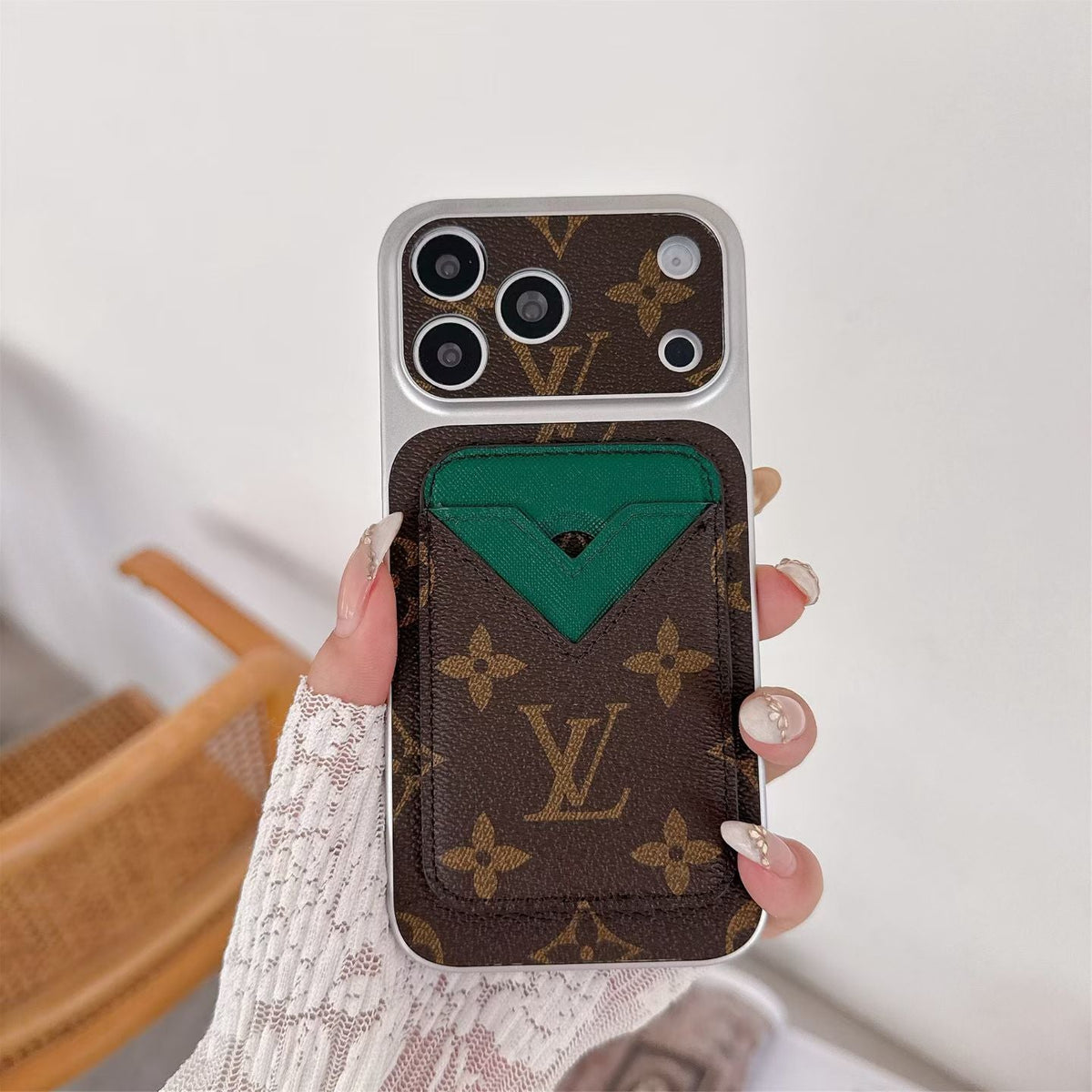 Magnet Card Holder Lv Phone Case For Iphone 13-17 / Pro / Pro Max / Plus / Air / 18 Pro / 18 Pro Max