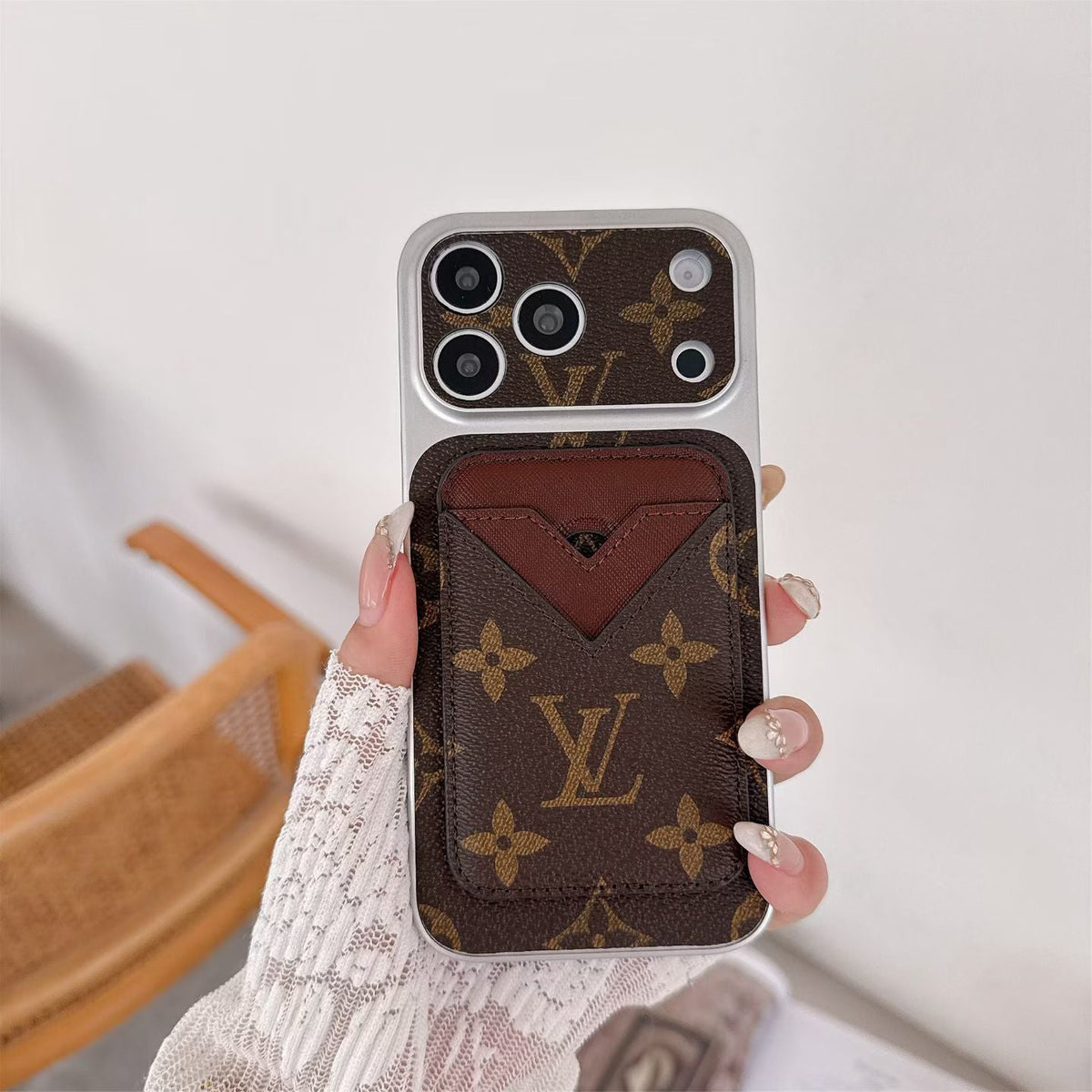Magnet Card Holder Lv Phone Case For Iphone 13-17 / Pro / Pro Max / Plus / Air / 18 Pro / 18 Pro Max