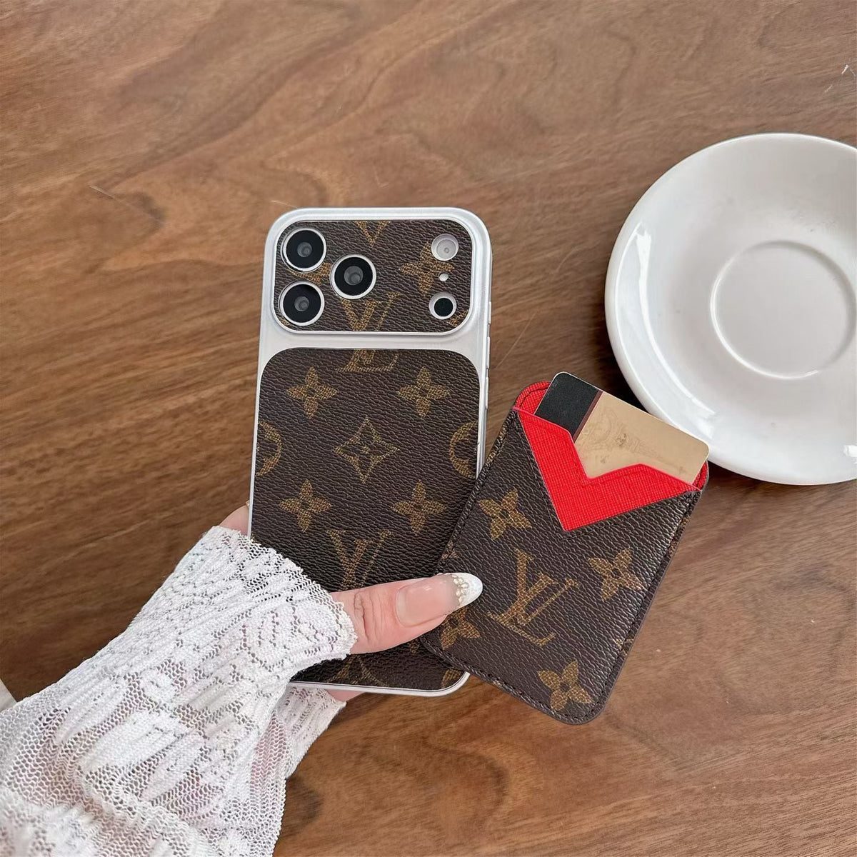Magnet Card Holder Lv Phone Case For Iphone 13-17 / Pro / Pro Max / Plus / Air / 18 Pro / 18 Pro Max