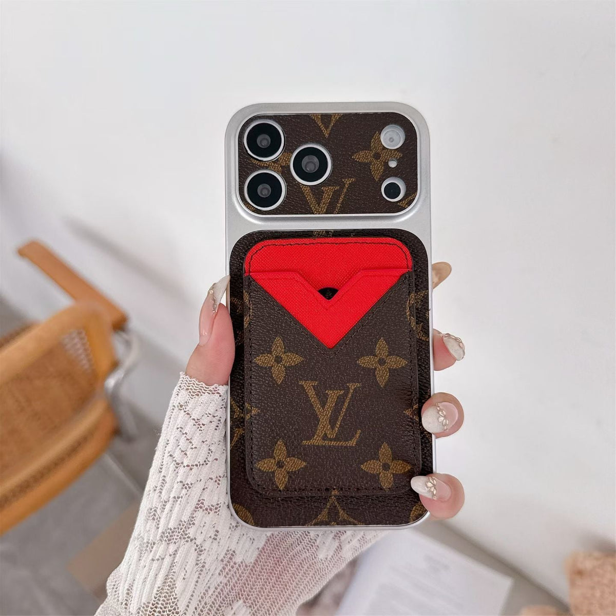 Magnet Card Holder Lv Phone Case For Iphone 13-17 / Pro / Pro Max / Plus / Air / 18 Pro / 18 Pro Max