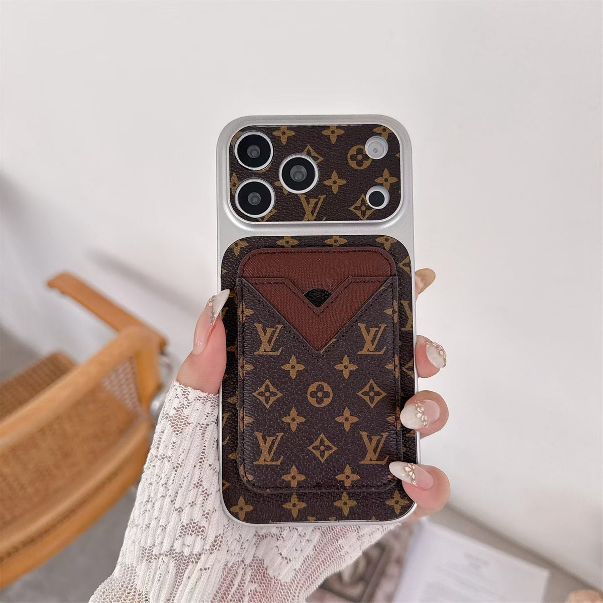 Magnet Card Holder Lv Phone Case For Iphone 13-17 / Pro / Pro Max / Plus / Air / 18 Pro / 18 Pro Max