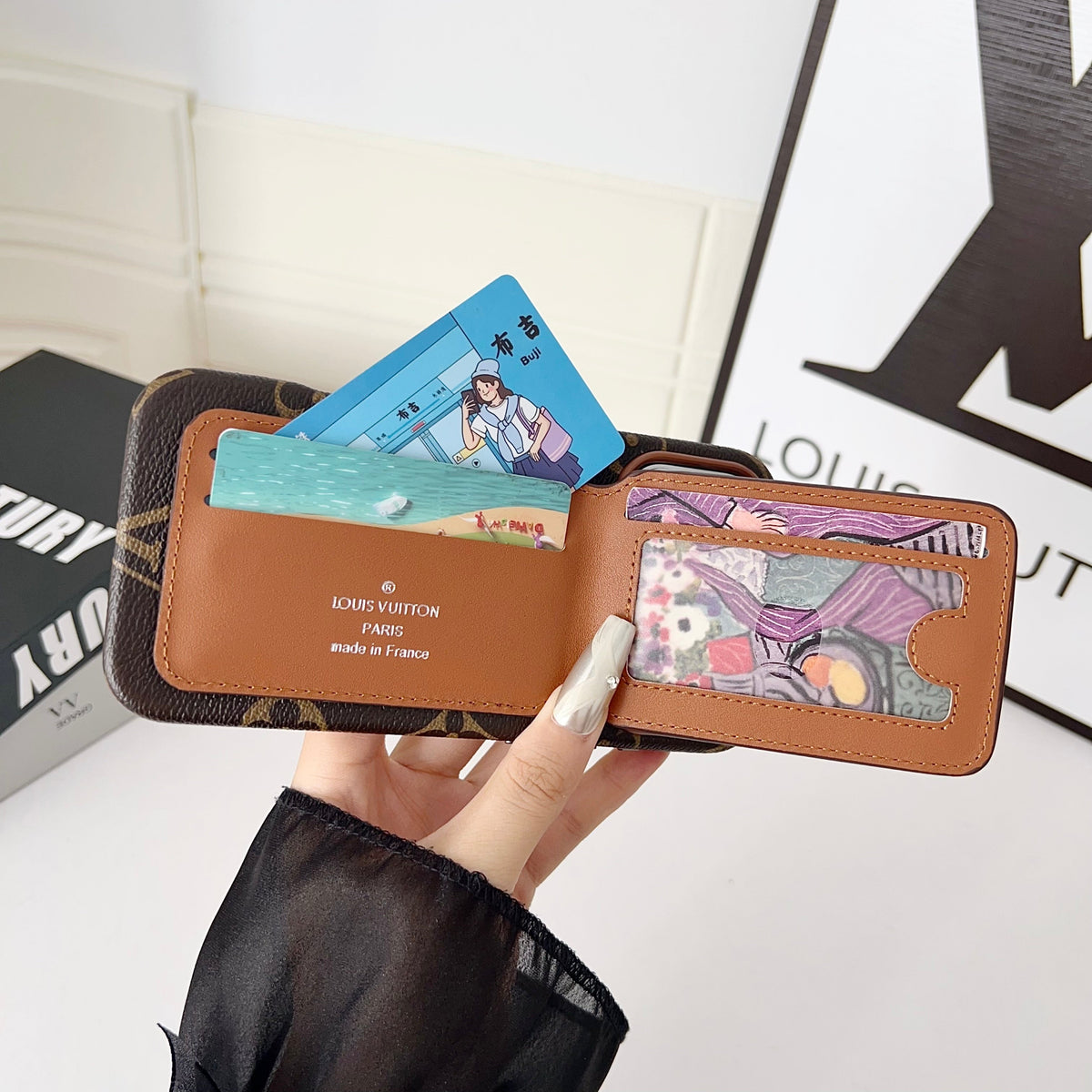 Magnet Card Holder Lv Iphone Case For 13-17 / Pro / Pro Max / 18 Pro / 18 Pro Max