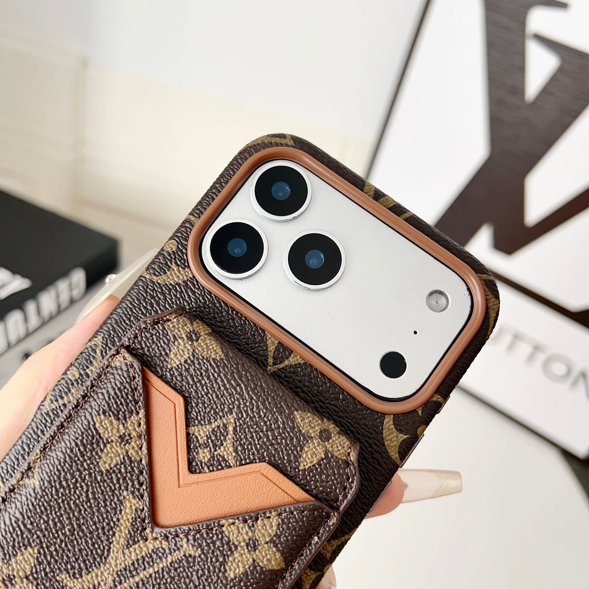 Magnet Card Holder Lv Iphone Case For 13-17 / Pro / Pro Max / 18 Pro / 18 Pro Max