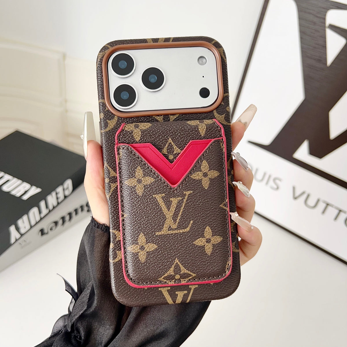 Magnet Card Holder Lv Iphone Case For 13-17 / Pro / Pro Max / 18 Pro / 18 Pro Max