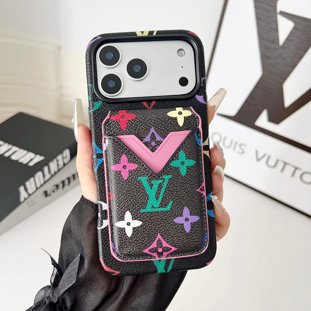 Magnet Card Holder Lv Iphone Case For 13-17 / Pro / Pro Max / 18 Pro / 18 Pro Max
