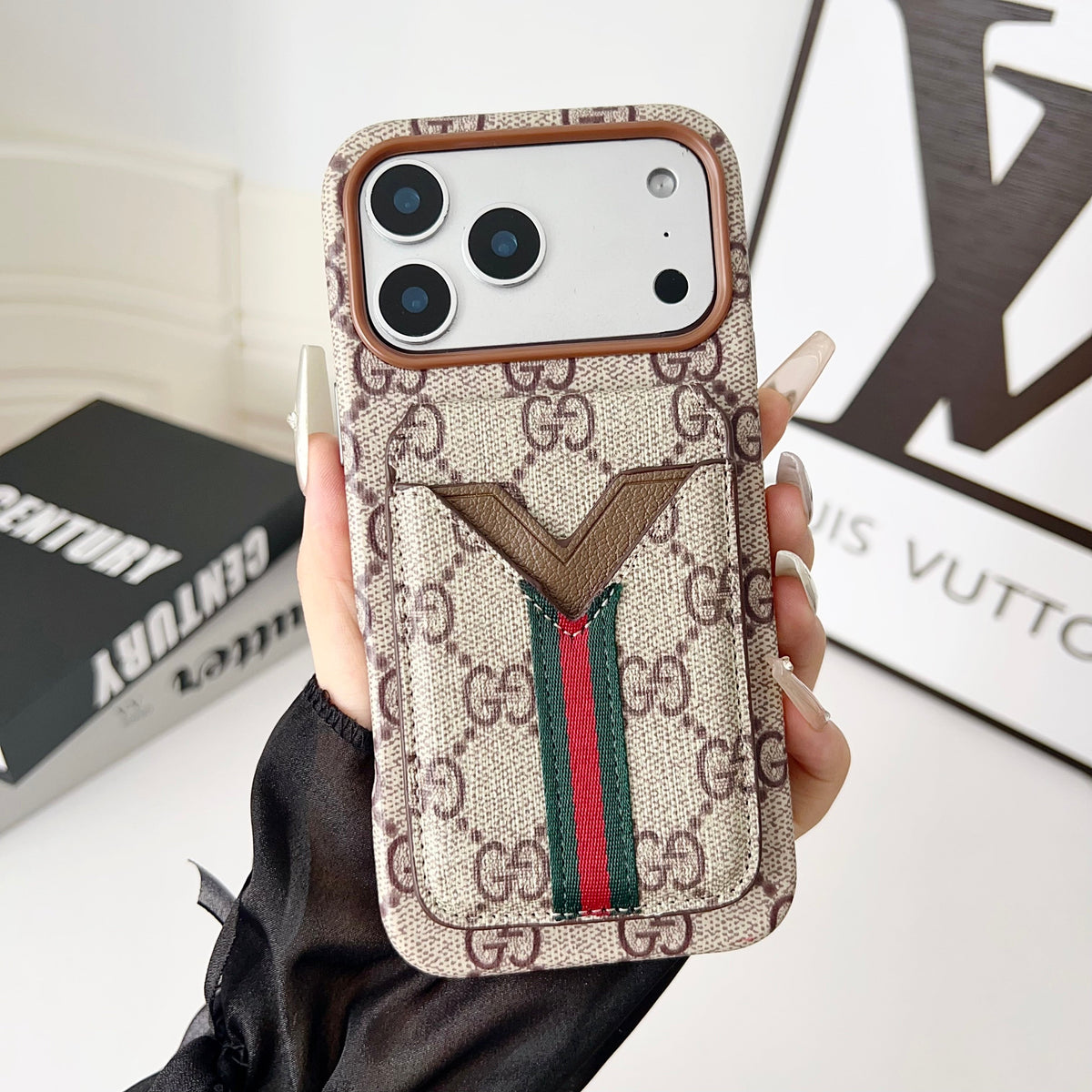 Magnet Card Holder Lv Iphone Case For 13-17 / Pro / Pro Max / 18 Pro / 18 Pro Max