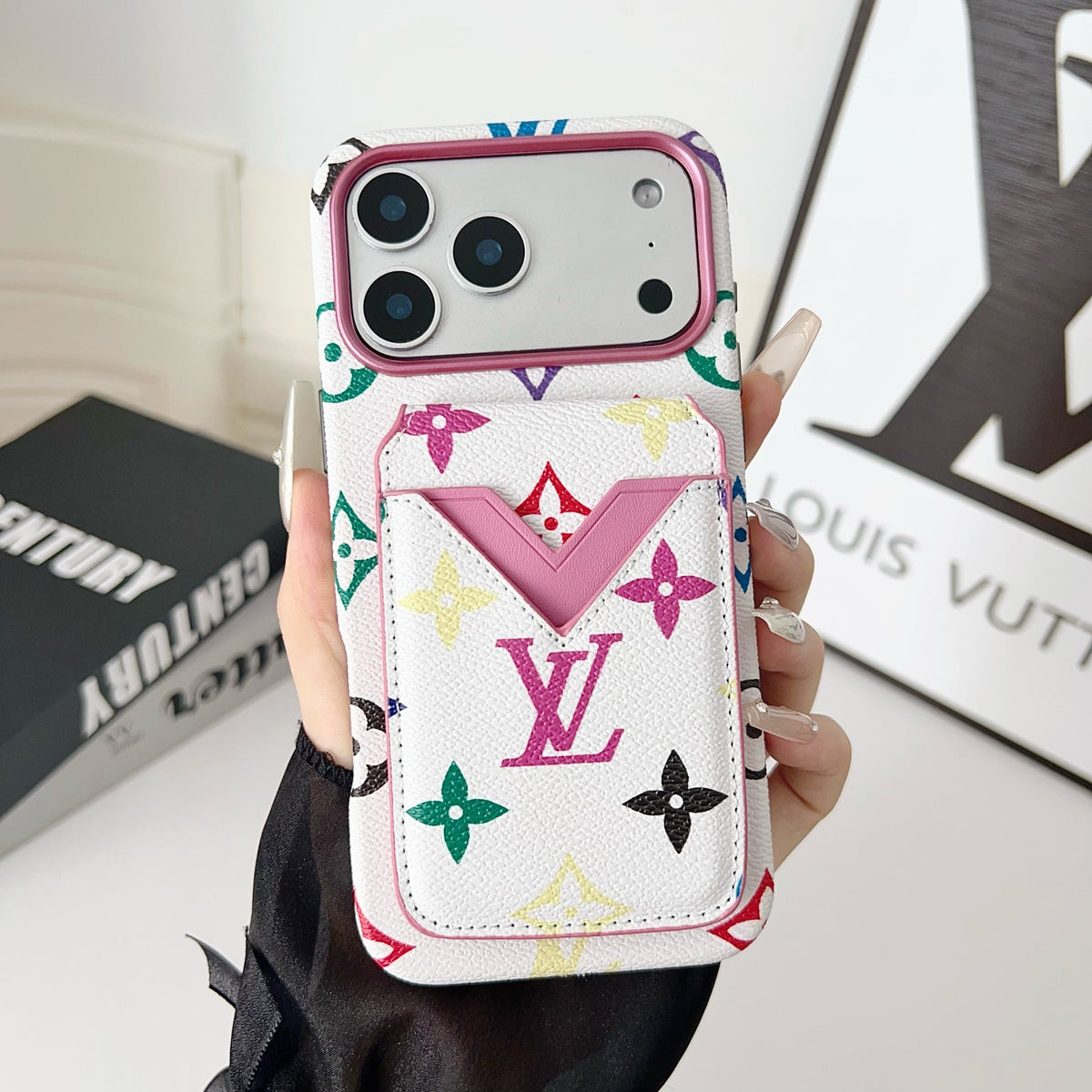 Magnet Card Holder Lv Iphone Case For 13-17 / Pro / Pro Max / 18 Pro / 18 Pro Max