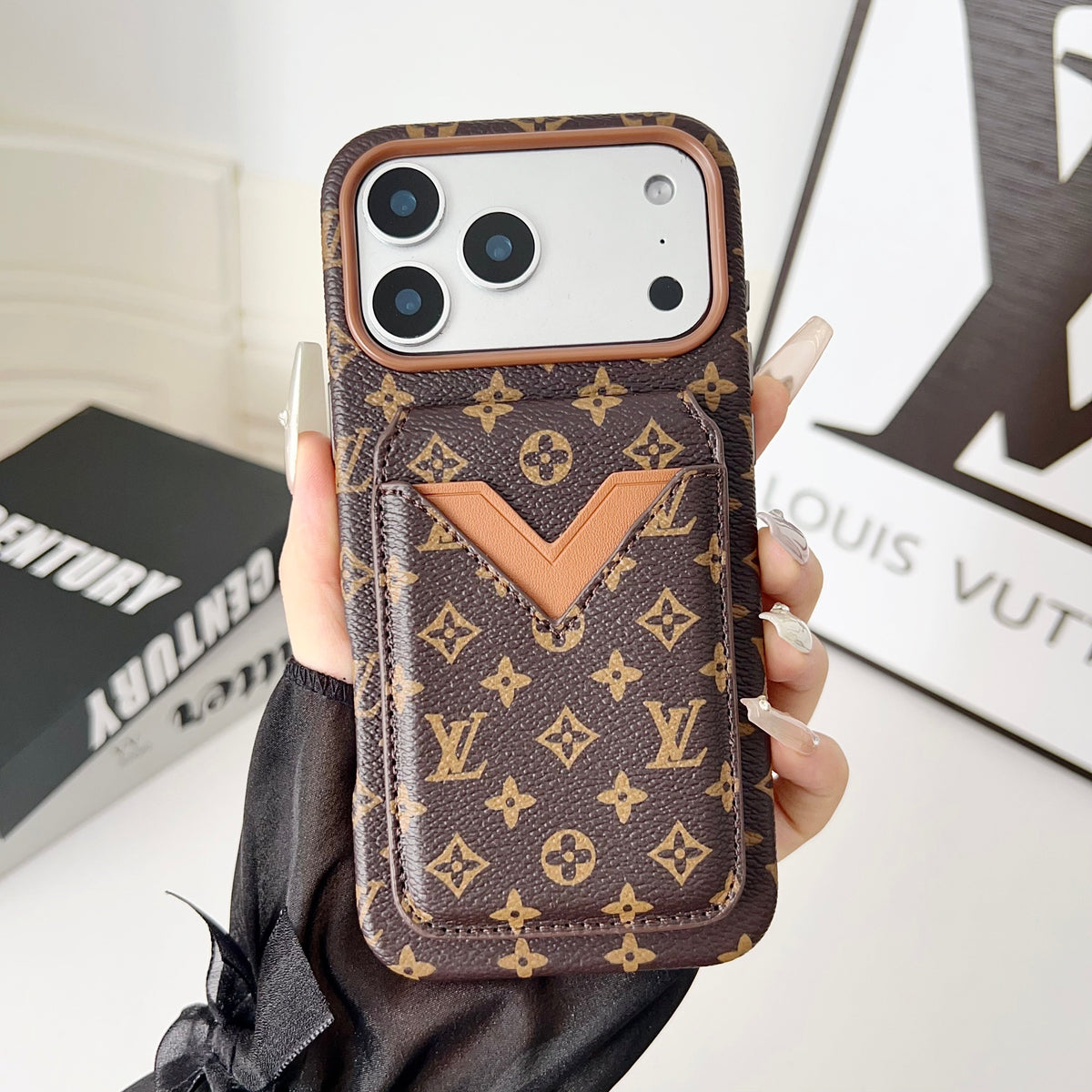 Magnet Card Holder Lv Iphone Case For 13-17 / Pro / Pro Max / 18 Pro / 18 Pro Max