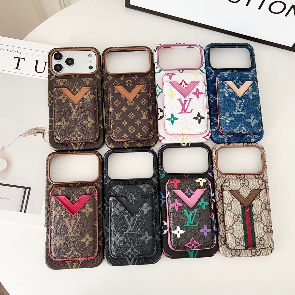 Magnet Card Holder Lv Iphone Case For 13-17 / Pro / Pro Max / 18 Pro / 18 Pro Max