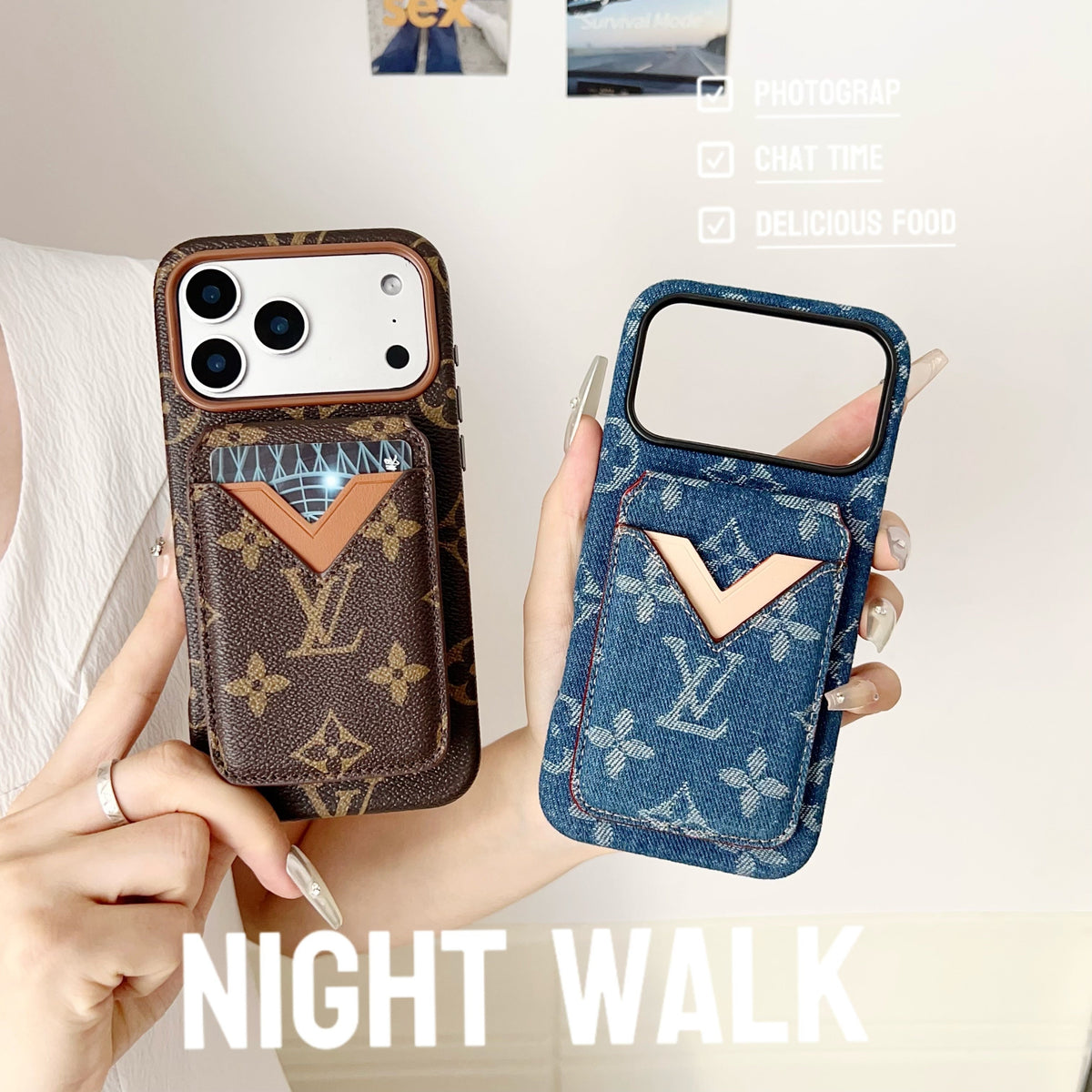 Magnet Card Holder Lv Iphone Case For 13-17 / Pro / Pro Max / 18 Pro / 18 Pro Max